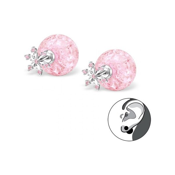 all4Silver Strieborné náušnice Snehová vločka, Ružové A4S30839 21333509