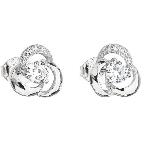 Evolution Group Strieborné napichovacie náušnice so zirkónom v bielej 21333724