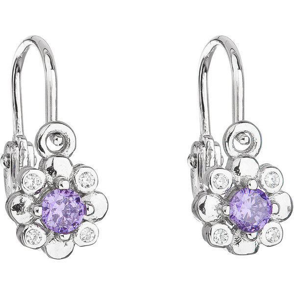 Evolution Group Strieborné detské náušnice visiace so zirkónom fialová 21333798