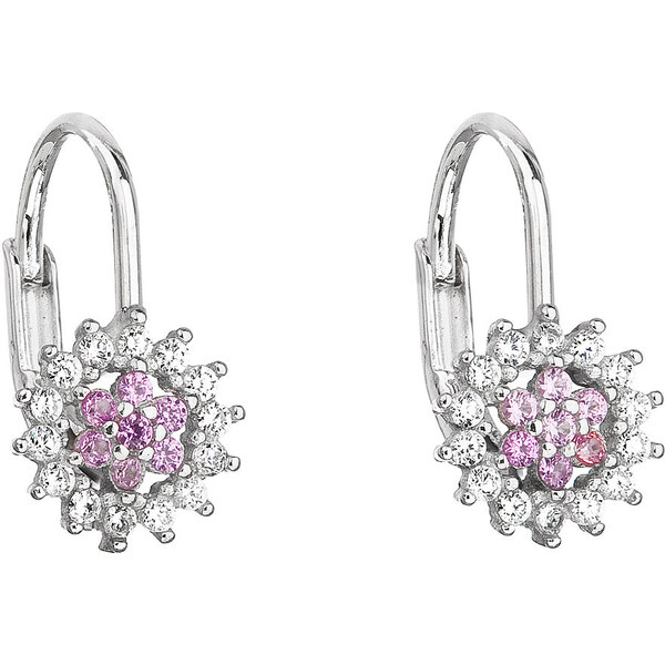 Evolution Group Strieborné náušnice visiace so zirkónom ružová kytička 21333847