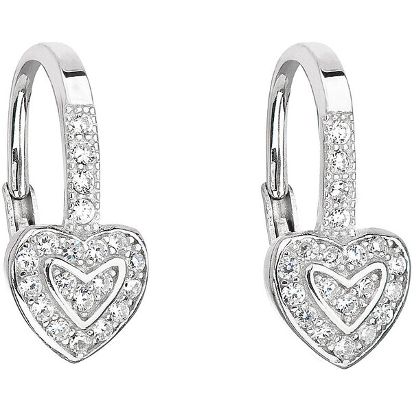 Evolution Group Strieborné náušnice visiace so zirkónom biele srdce 21334341