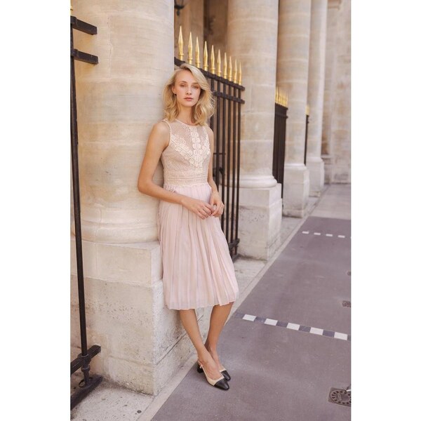 CHOKLATE PARIS Choklate Bežové Spoločenské Midi Šaty 17722832