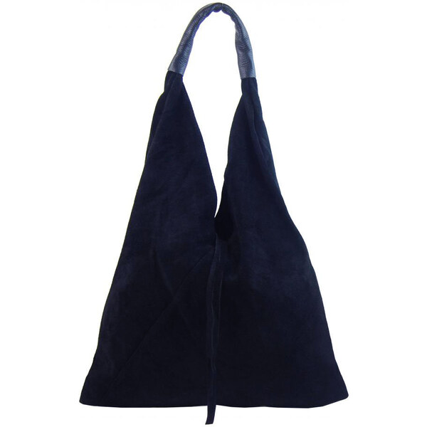 BORSE IN PELLE Kožená veľká dámska kabelka Alma najtmavšia modrá 21423252