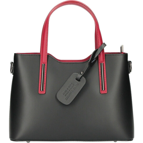 BORSE IN PELLE Kožená čierna dámska kabelka s červenými ramienkami do 21423244