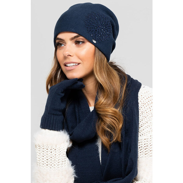 Kamea Tmavomodrý dámsky set čiapka + šál Saragossa, Farba tmavomodrá 21441334