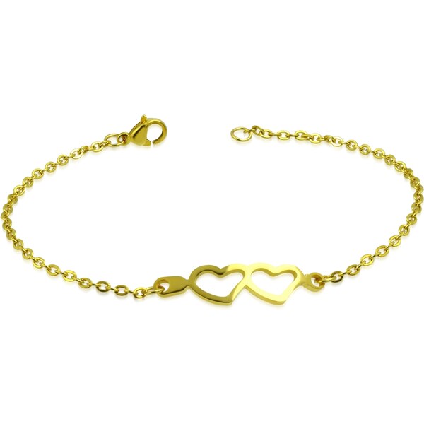 CITY STORM Náramok s dvomi srdiečkami z chirurgickej ocele, zlatý 66888924