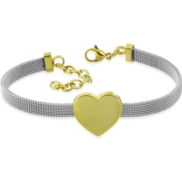 CITY STORM Dámsky strieborný oceľový náramok so zlatým srdiečkom 66888854