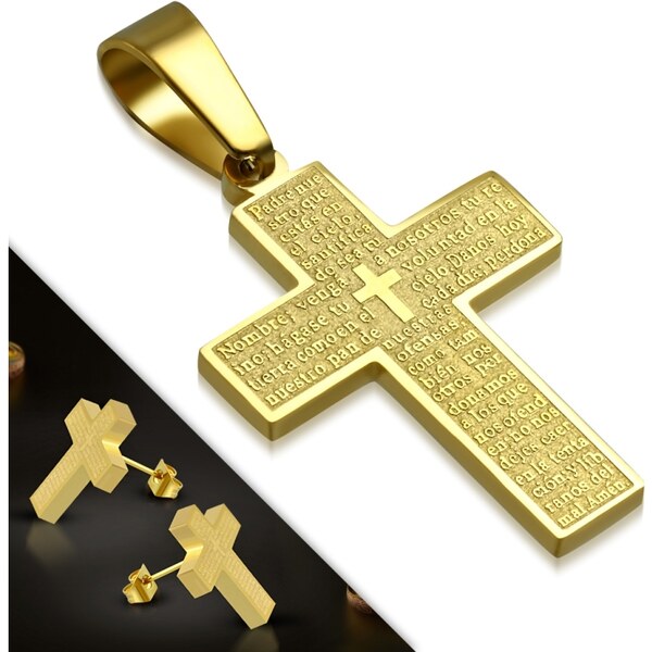 CITY STORM Oceľový set v zlatej farbe - prívesok a náušnice v tvare 66889015