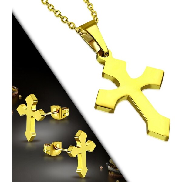 CITY STORM Set z chirurgickej ocele v zlatej farbe v tvare kríža 66889465