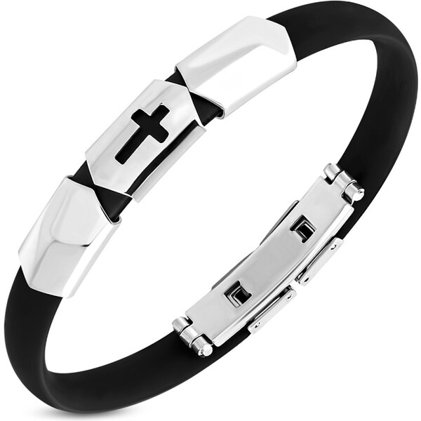 CITY STORM Pánsky silikonový náramok čierny s krížom 66889114