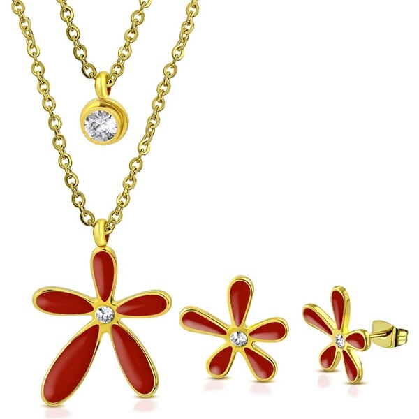 CITY STORM Dámsky set retiazka a náušnice Flora - červený 66888828