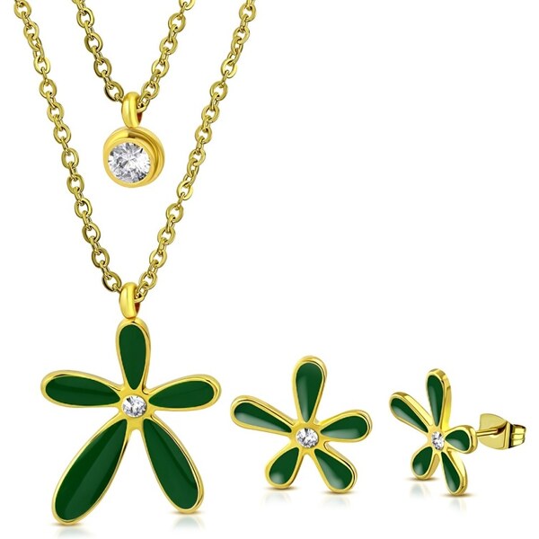 CITY STORM Dámsky set retiazka a náušnice Flora - zelený 66888831