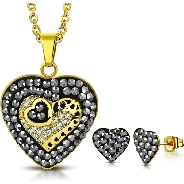 CITY STORM Dámsky set retiazka a náušnice z ocele - Black Heart 66888836