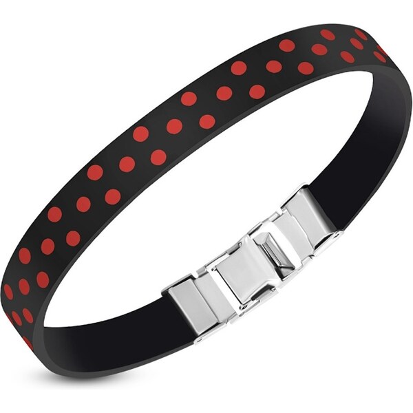 CITY STORM Pánsky silikónový náramok čierny s červenými bodkami 66889113
