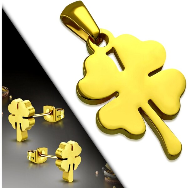 CITY STORM Dámsky set prívesok a náušnice štvorlístok v zlatej farbe 66888821