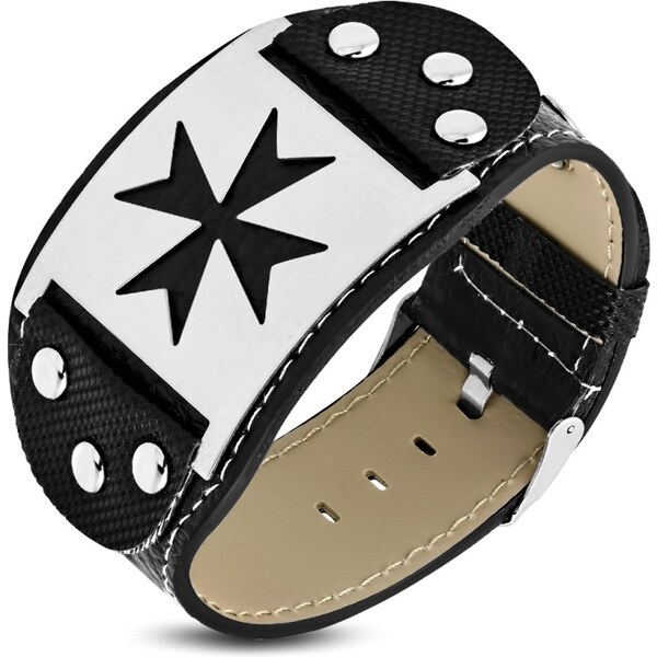 CITY STORM Hrubý pánsky náramok z eko kože s maltským krížom 66888869