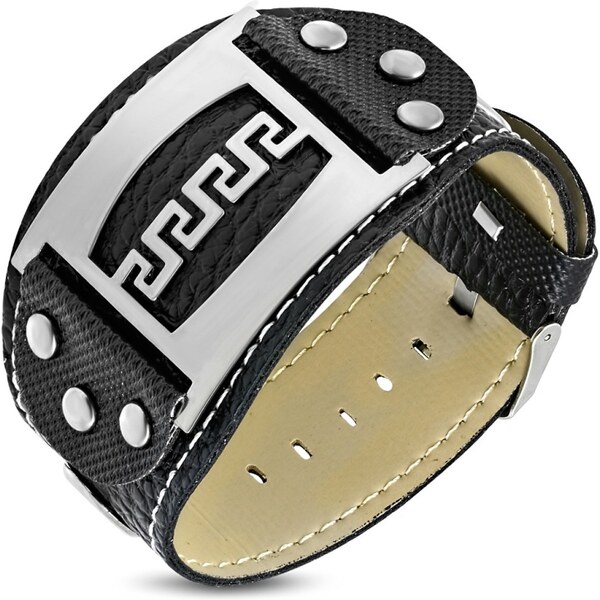 CITY STORM Hrubý pánsky náramok z eko kože s gréckym vzorom 66888868