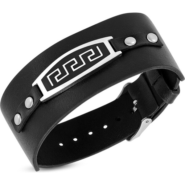 CITY STORM Pánsky náramok z eko kože s platničkou s gréckym vzorom 66889087