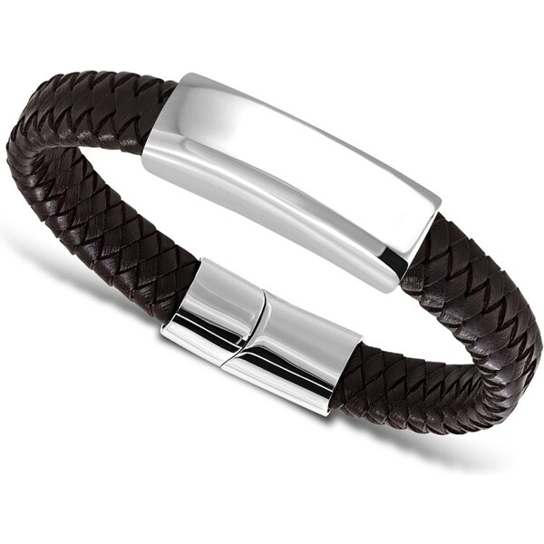 CITY STORM Pánsky náramok z eko kože a ocele tmavohnedý 66889074