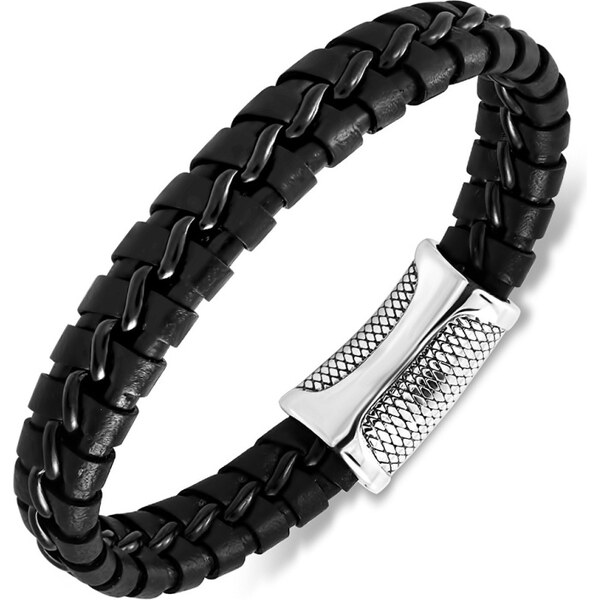 CITY STORM Pánsky náramok z eko kože a ocele s ozdobným zapínaním 66889073