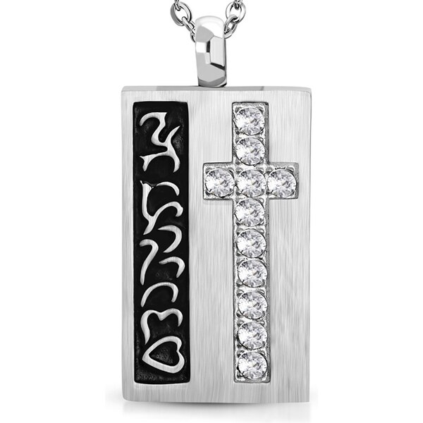 CITY STORM Oceľová retiazka s príveskom platnička s krížom z čírych 66888988