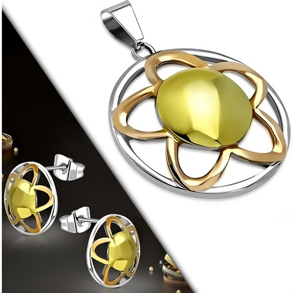 CITY STORM Dámsky set prívesok a náušnice trojfarebný kvet z ocele 66888823