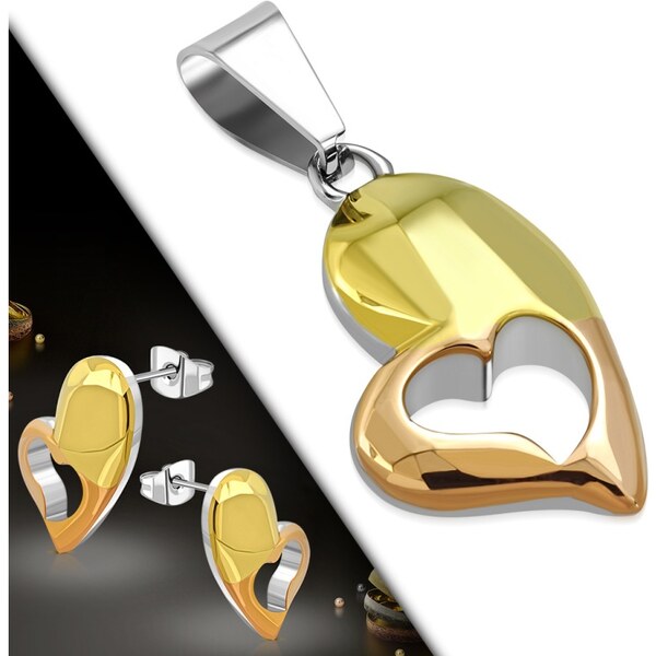 CITY STORM Dámsky set prívesok a náušnice trojfarebné srdiečko z ocele 66888822