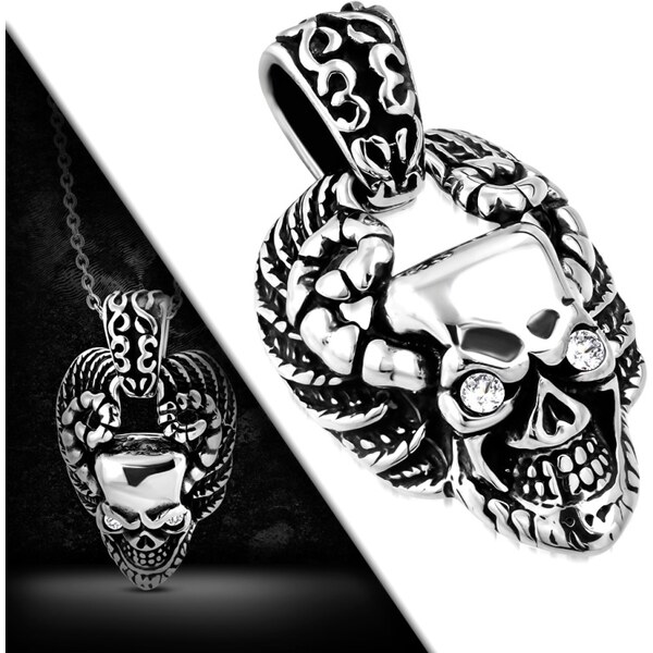 CITY STORM Pánsky prívesok lebka s rohmi z chirurgickej ocele 66889106