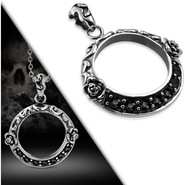 CITY STORM Dámska retiazka s vintage príveskom kruh zdobený ružami 66888695