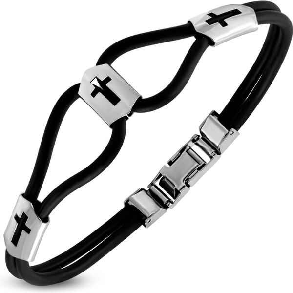 CITY STORM Pánsky silikónový náramok s ozdobnými platničkami s krížom 66889119