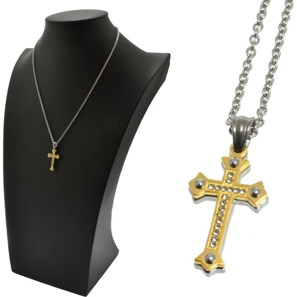 CITY STORM Retiazka s príveskom z ocele krížik s očkami zlatý - Rood 66889386