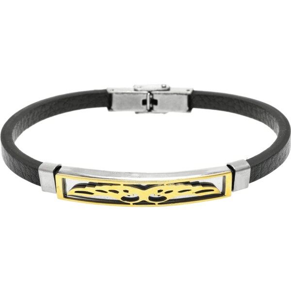 CITY STORM Pánsky náramok z eko kože s platničkou s krídlami 66889088