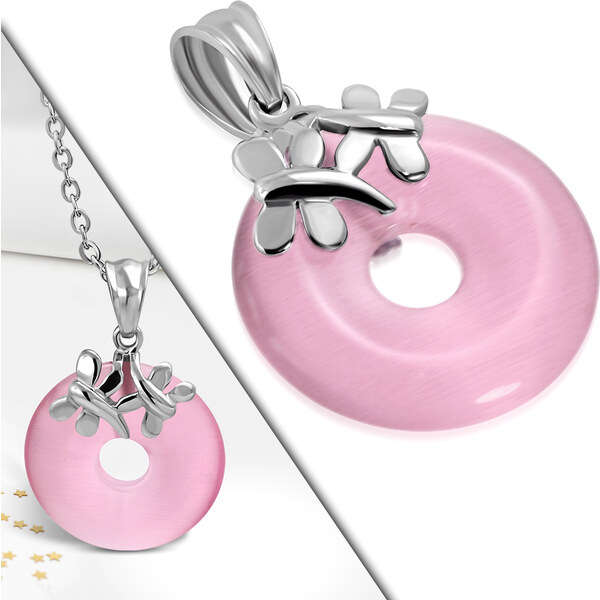 City Storm - Retiazka s príveskom v tvare kruhu s vážkou ružový 66889364