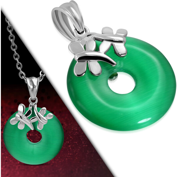 City Storm - Retiazka s príveskom v tvare kruhu s vážkou zelený 66889365