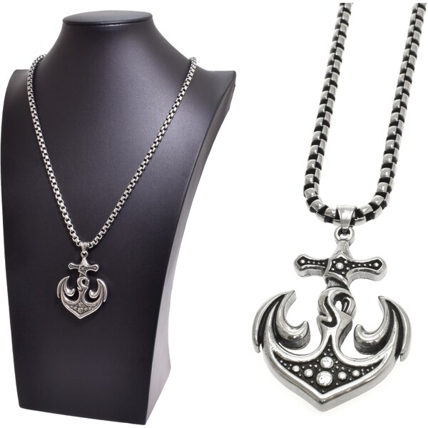 CITY STORM Retiazka s príveskom kotva v strieborno- čiernom prevedení 66889218