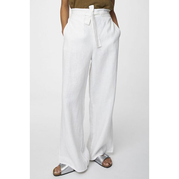 Glara Biele dámske široké nohavice z konope 21920690