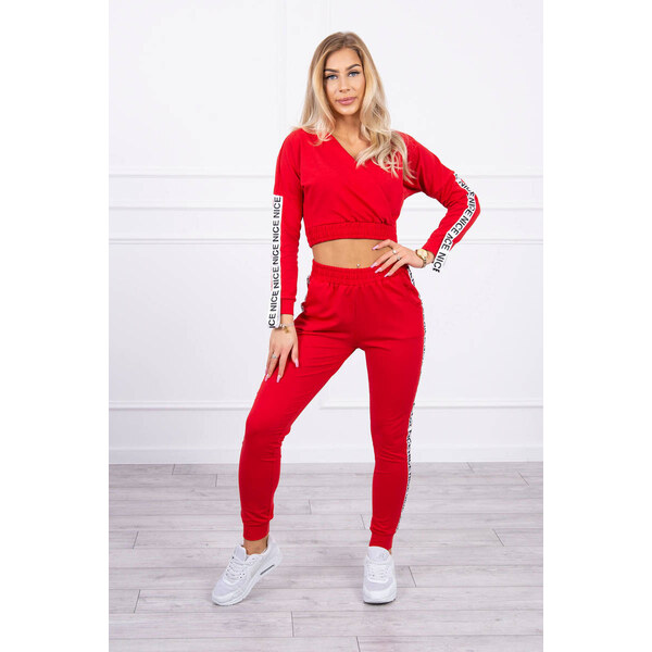 MladaModa Tepláková súprava s crop-topovou mikinou model 9240 červená 22290342