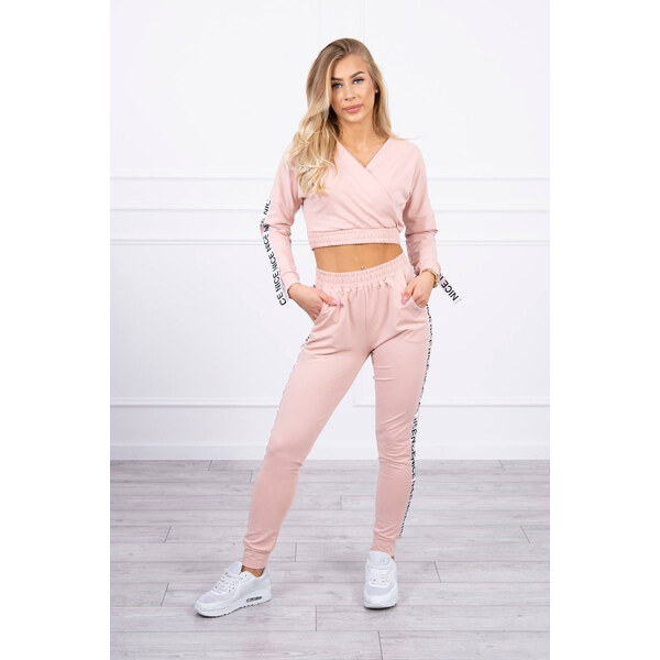 MladaModa Tepláková súprava s crop-topovou mikinou model 9240 ružová 22290345