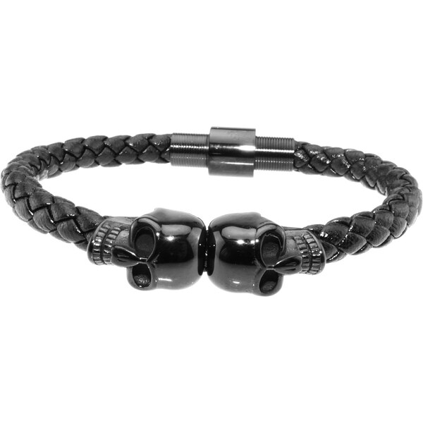 CITY STORM Pánsky náramok z eko kože s lebkami v čiernej farbe 66889078