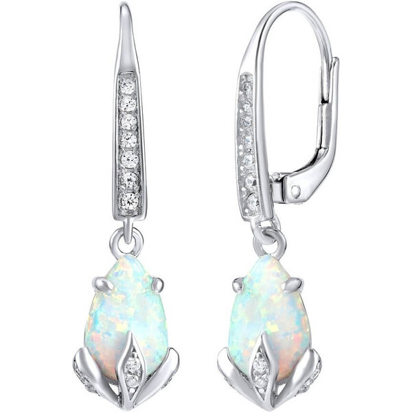 Silvego Strieborné náušnice s bielym syntetickým opál JJJE1267W 66593195