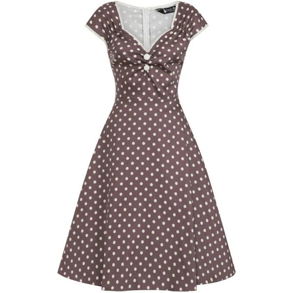 Lady Vintage Lady V Isabella Mocha midi šaty s bodkami 22329088