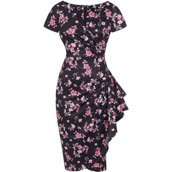 Lady Vintage Lady V London Elsie Čierne šaty s potlačou kvetov 22329090