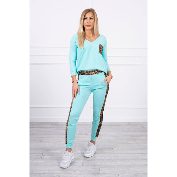 MladaModa Tepláková súprava s panterovým motívom model 0068 mentolová 22733110