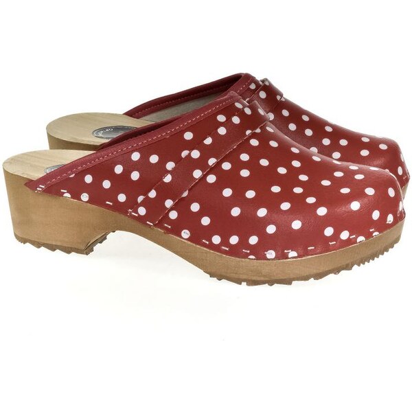 JOHN-C Dámske kožené červené dreváky DOTS 23100888