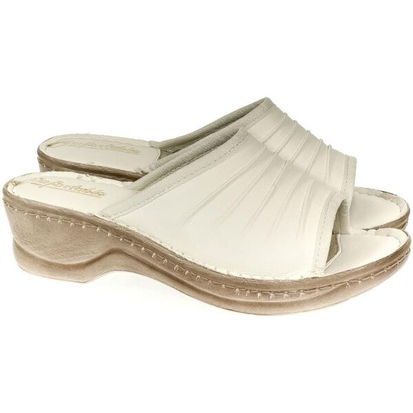 JOHN-C Dámske kožené béžové šľapky MONTY 23100892