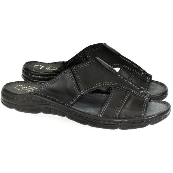 JOHN-C Pánske kožené tmavo-sivé šľapky TISO 17064209