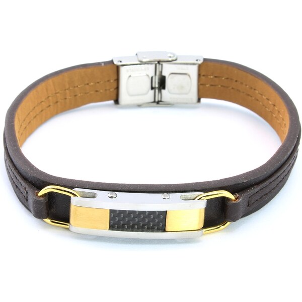 CITY STORM Kožený pánsky náramok s platničkou - Genova 66888873