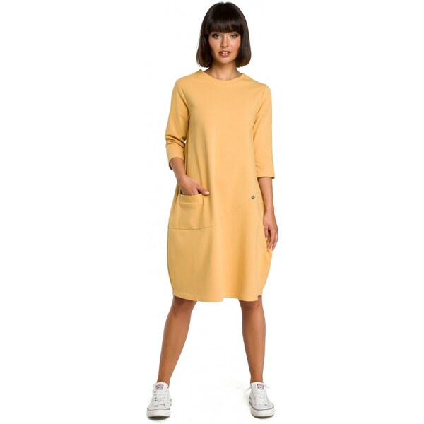BeWear B083 Oversized šaty s predným vreckom - žlté 27089329