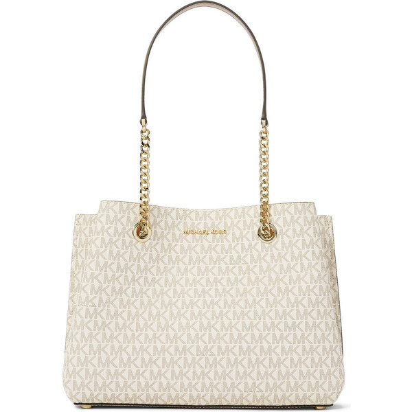 Michael Kors Teagan Signature Long Drop Satchel Vanilla Acorn Gold 25940082