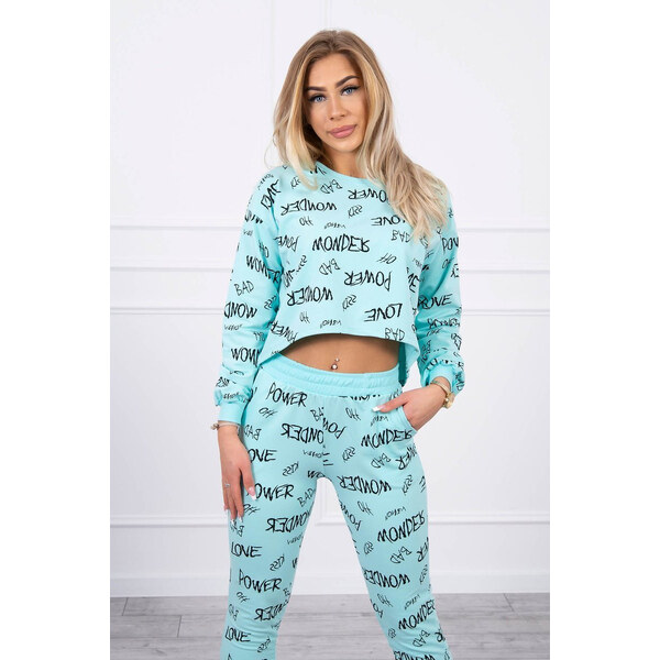 MladaModa Tepláková súprava s nápismi model 67961 mentolová 23211230